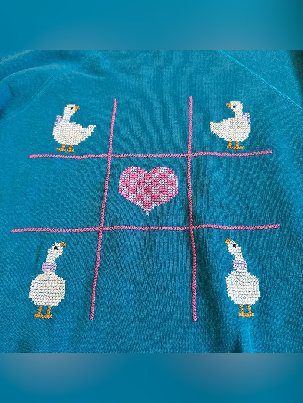 Vintage Cross Stitch Crewneck Sweatshirt Ducks Goose Novelty Grandma Sweater - Picture 2 of 12